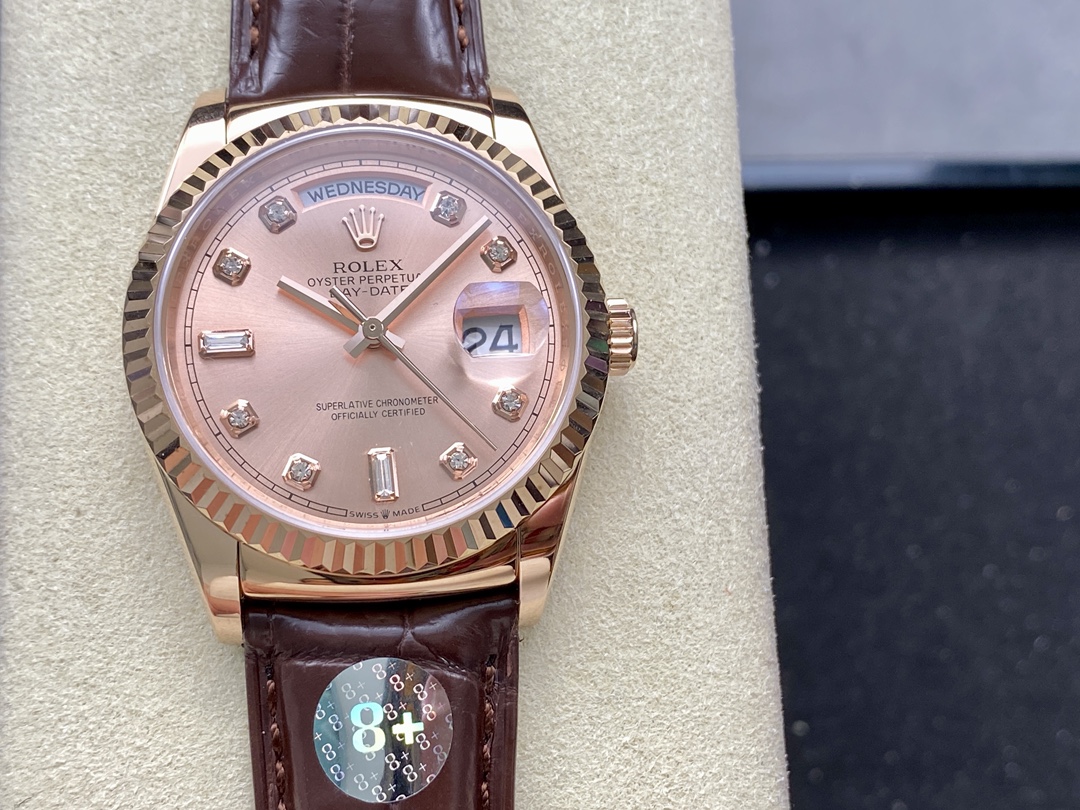 Rolex Day Date 36 Yellow Gold Case 118135 0101 Brown Leather Watch
